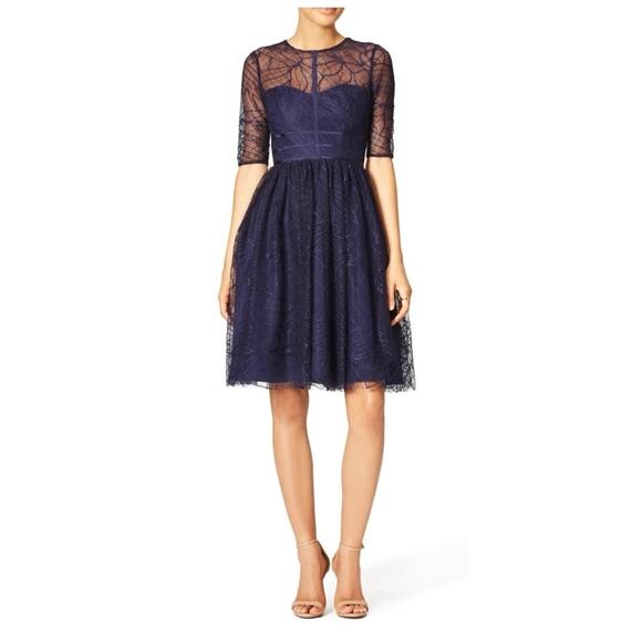 Monique Lhullier Navy Lines Dress 8 - Picture 1 of 14